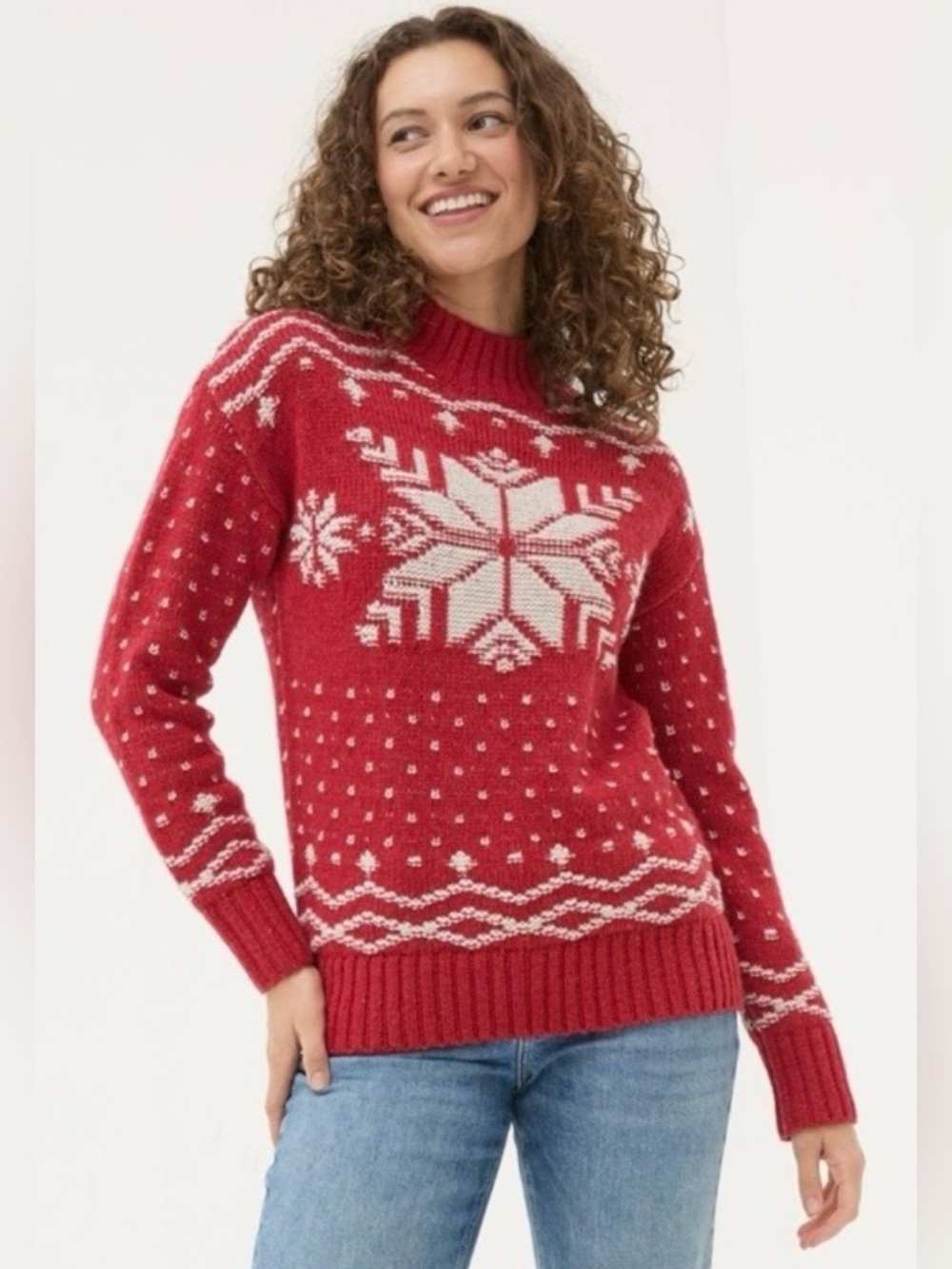 Fat Face Fair Isle Snowflake Wool Blend Sweater Red Size 6 NWT